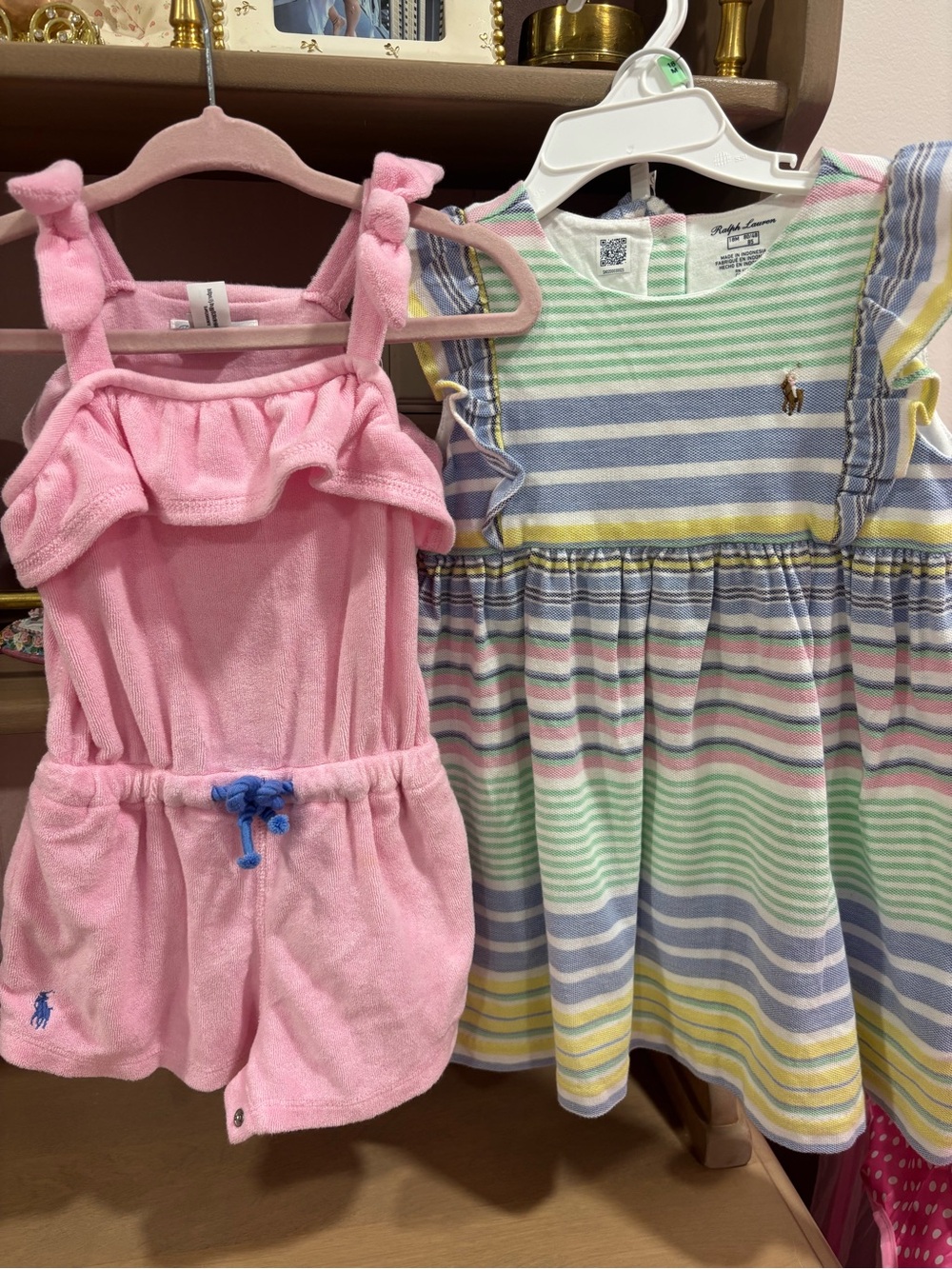 Ralph Lauren Pink Terry Romper & Pastel Stripe Dress Set